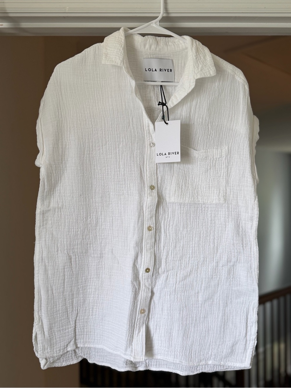 NWT Lola River NYC 100% Cotton Double Gauze Button Up Shirt Small White